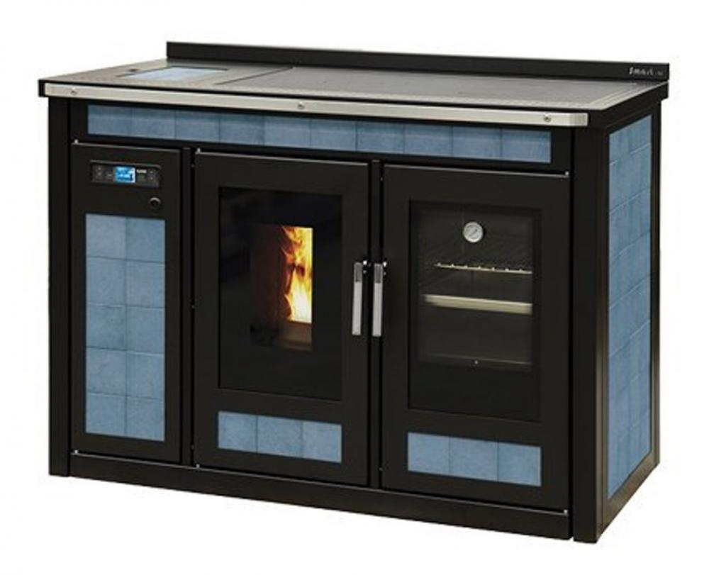 KLOVER Küchenherd Pellet wasserführen SMART 120 MAIOLICA 20,8 kW 6 Farben + Pufferspeicher<br>(Variante: Blu Cielo +Pufferspeicher) KLOVER Küchenherd Pellet wasserführen SMART 120 MAIOLICA 20,8 kW 6 Farben + Pufferspeicher<br>(Variante: Blu Cielo +Pufferspeicher)